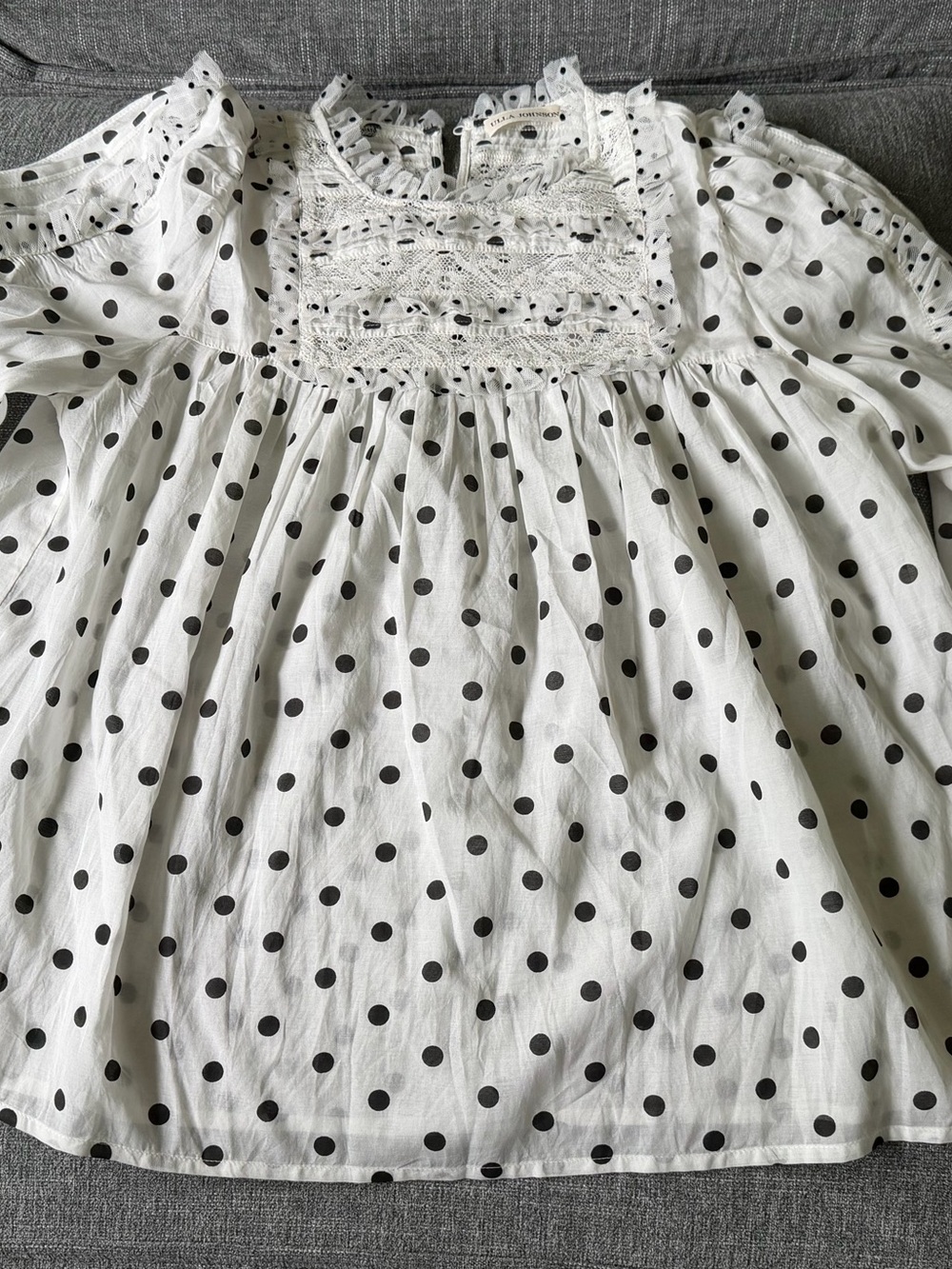 Ulla Johnson Girls Polka Dot Cotton Blouse - White & Black